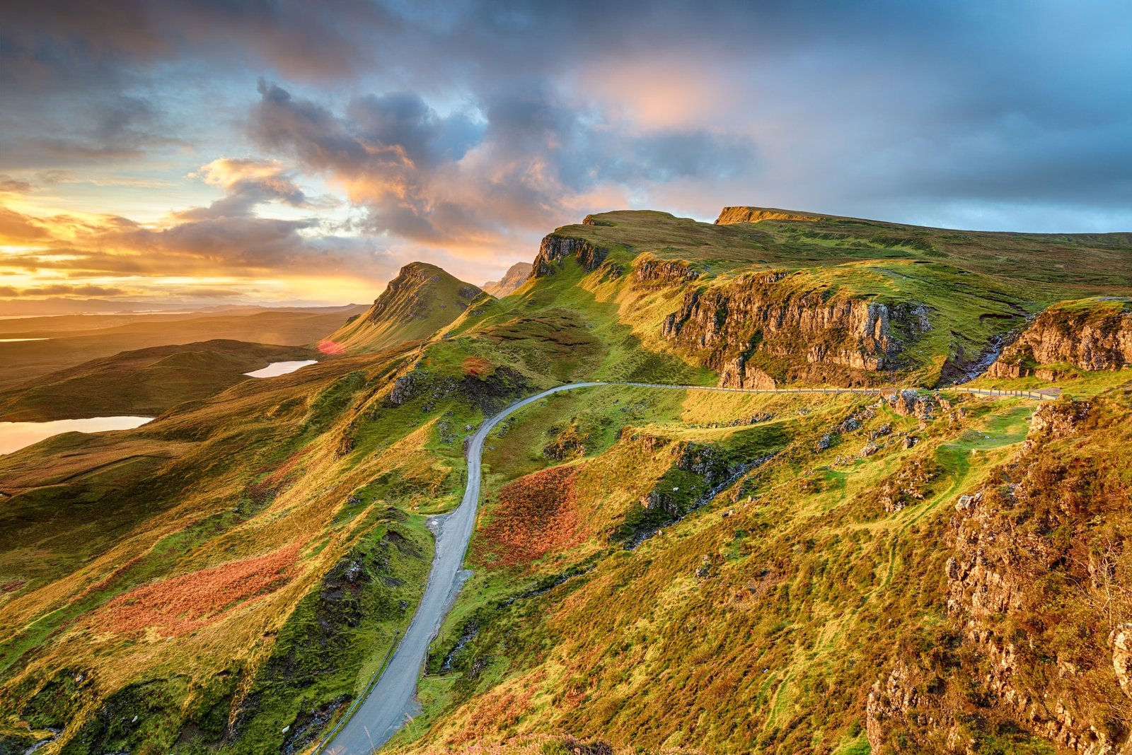 Dramatic sunrise sky over the Quiraing