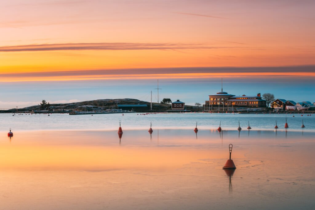 Helsinki, Finland. Landscape With Liuskasaari Pier, Jetty At Win